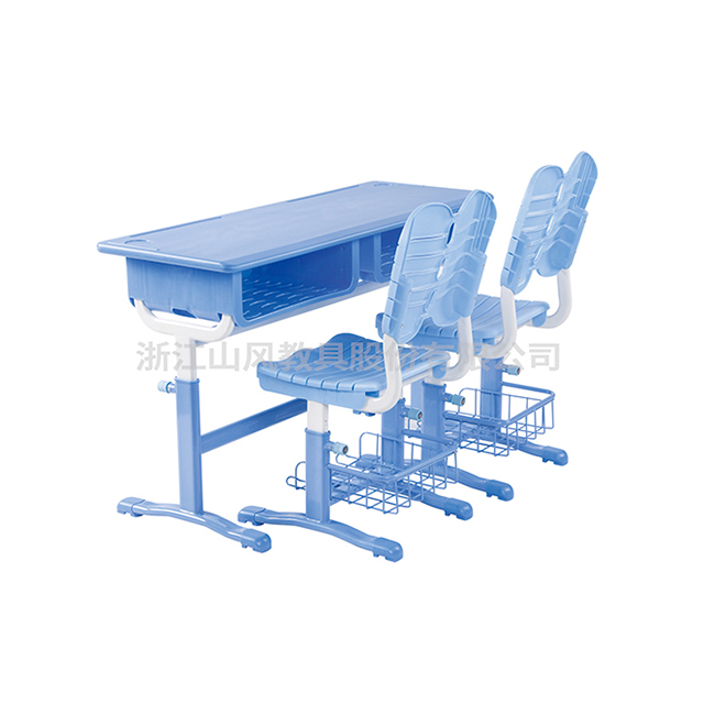 卡口式升降带蓝双人课桌椅-SF-A9058